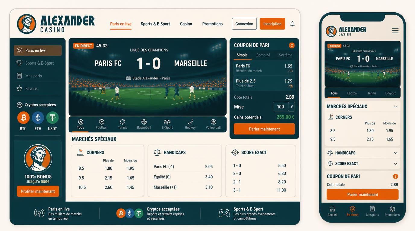 Pari live en cours avec options variées et crypto visiblesPari live en cours avec options variées et crypto visibles