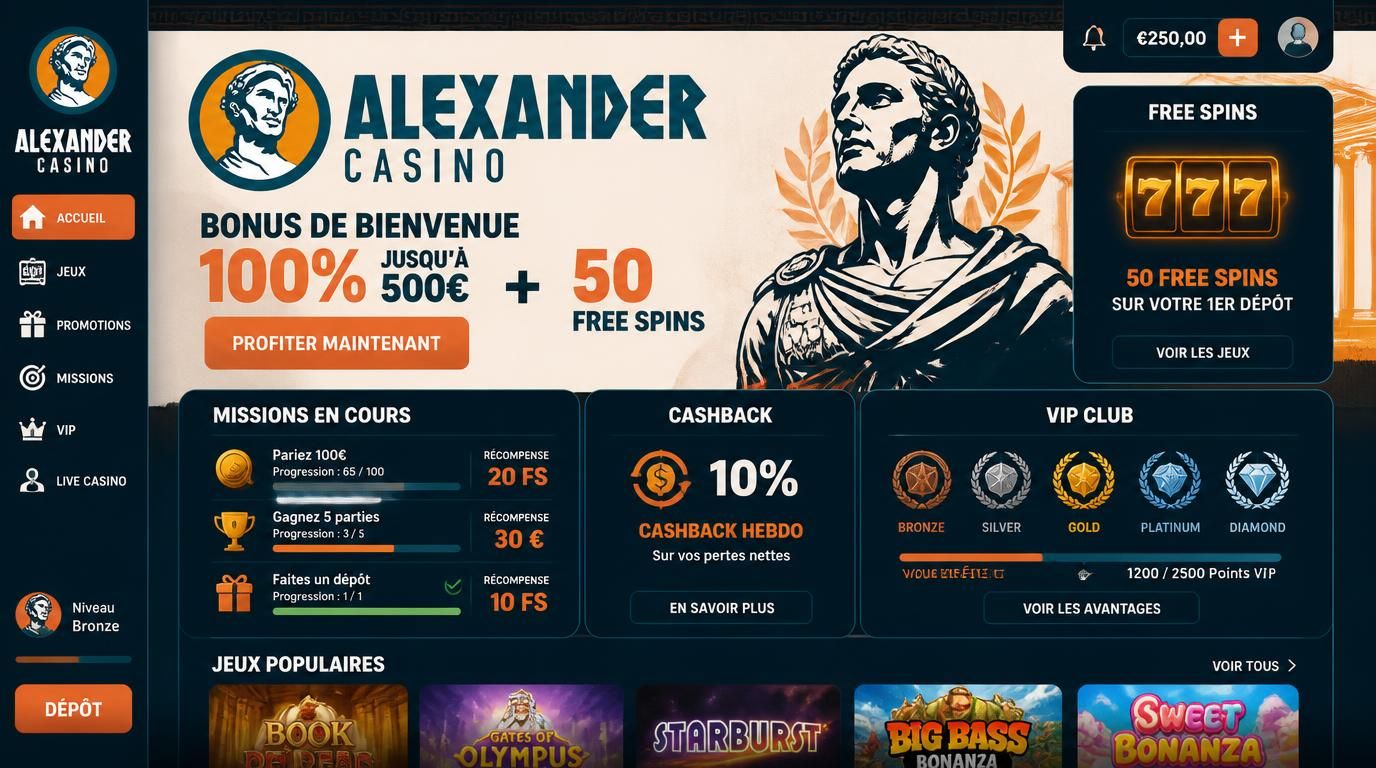 Promotions, free spins, missions, statut VIP